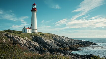 Naklejka premium Scenic Lighthouse on Rocky Coastline