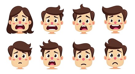 Emotional Expressions Cartoon Illustration Set - Diverse Facial Expressions for Emotional Analysis and Character Design