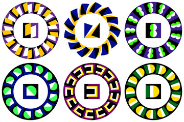 A geometric and colorful collection of vector circular frames and pattern brushes with bold optical illusion effects. Ideal for packaging, branding, posters, and striking abstract art projects.