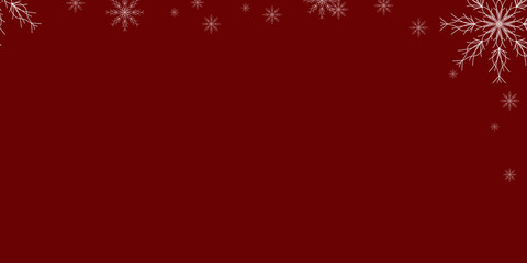 Red background frame with snowflakes. copy space. Blank for design. Merry Christmas and Happy New Year. Red background