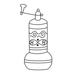 Black and white vector illustration of traditional Turkish spice or coffee grinder with ornate patterns, vintage and cultural design, detailed and elegant, kitchen utensil icon