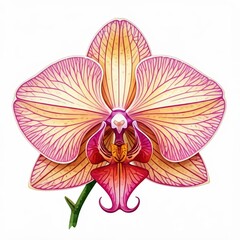 Orchid Elegance: A detailed illustration of a vibrant peach and pink orchid, showcasing intricate details and exquisite color gradients. Perfect for adding a touch of natural beauty to any design. 