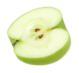Close-up, half green apple isolated, transparent PNG, PNG format