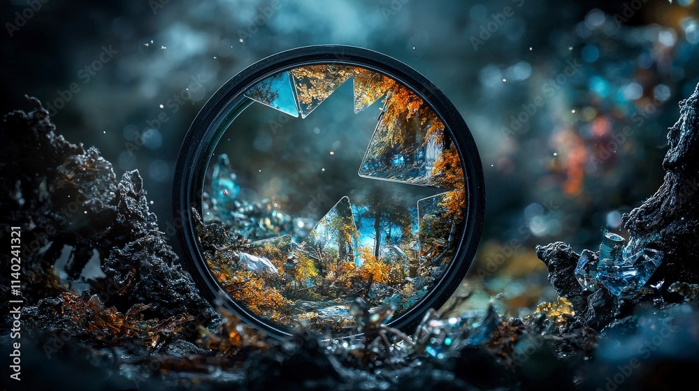Aufkleber innovative device carving circular fragments of a photo abstract environment close-up view artistic 