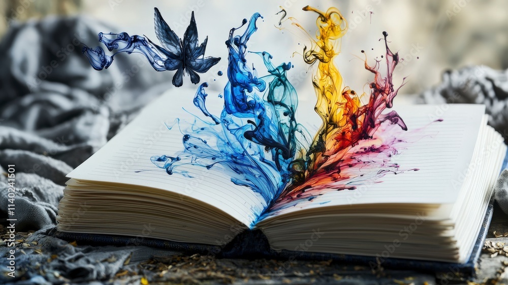 Poster Colorful ink transformations a creative studio diary illustrating artistic concepts in an elegant environment