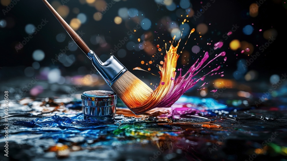 Poster surreal paintbrush creating emotions in glowing colors art studio digital artwork vibrant environmen
