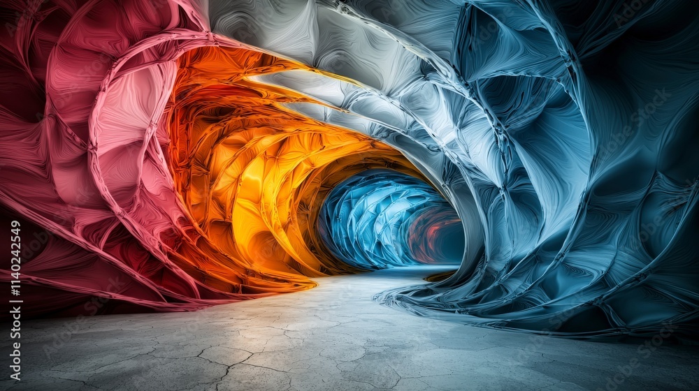 Poster Surreal pathway of morphing shapes transforming abstract environment digital art enigmatic viewpoint creative concept