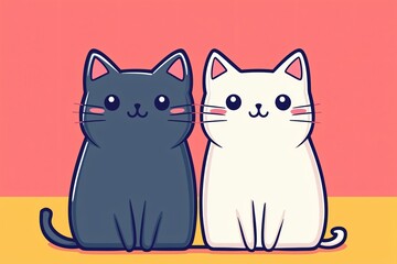Obraz premium Cute cat duo illustrated art colorful background playful scene