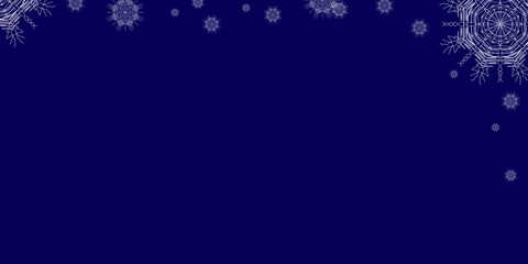 Merry Christmas and Happy New Year. Blue background frame with snowflakes. Copy space. Blank for design