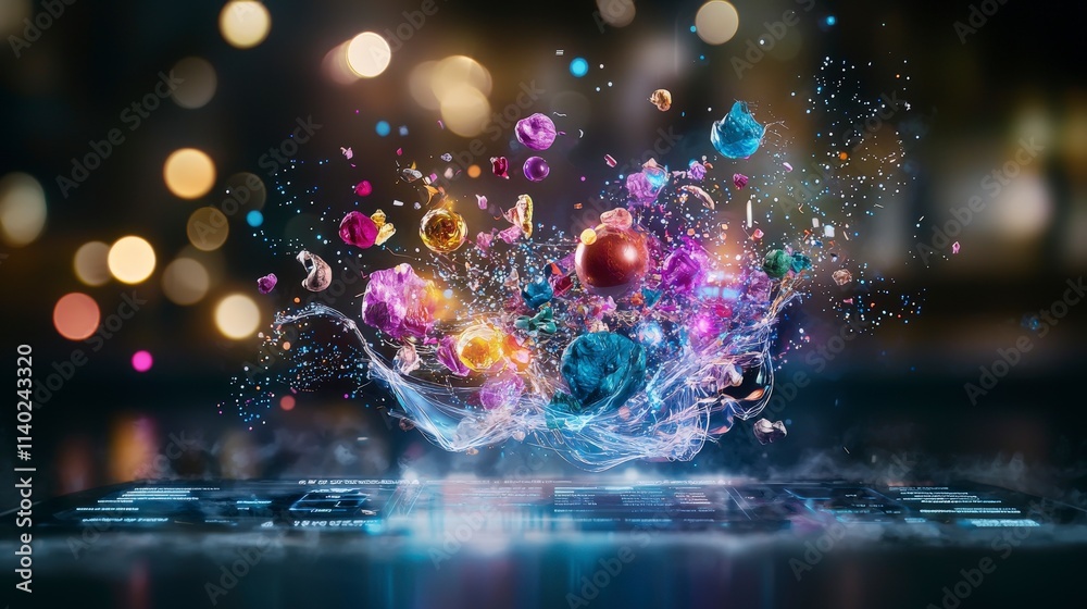 Poster Interactive dashboard displaying colorful lights and vibrant effects dynamic visuals tech environment creative concept