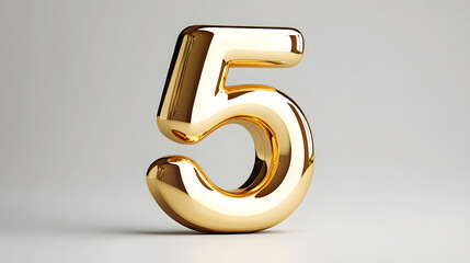Golden 3D Number 5 Isolated on White Background for Graphic Design and Celebrations