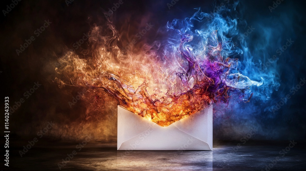 Poster Surreal fire and light emanating from an envelope digital art abstract environment midjourney concept