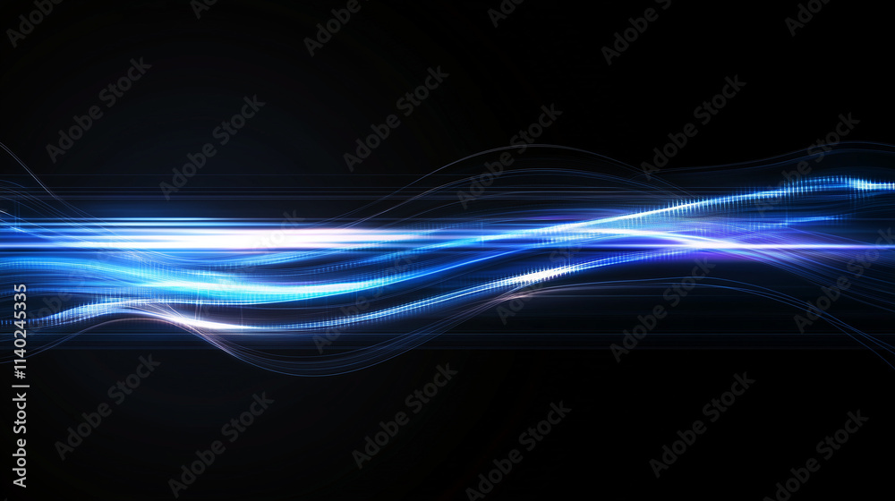 Poster Abstract Cosmic Nebula: Electric Blue Light Speed Lines on a Dark Canvas, Ideal for Futuristic and Sci-Fi Designs. High-Resolution Vector Background with Copy Space.