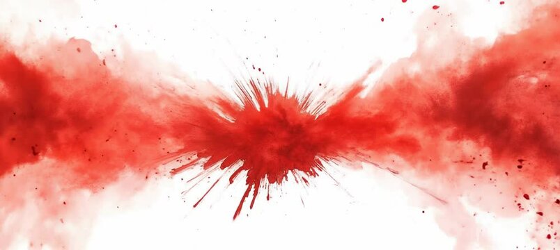 Red watercolor paint sunburst rays explosion background. Generative video AI technology.	
