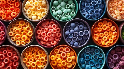 Colorful Cereal Bowls Arranged In A Grid Pattern