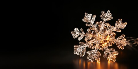 Shimmering snowflake under multidirectional light studio photography dark background close-up unique design