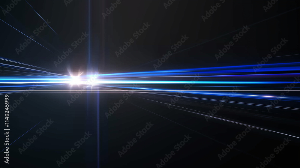 Poster Abstract Cosmic Nebula: Electric Blue Light Speed Lines on a Dark Canvas, Ideal for Futuristic and Sci-Fi Designs. High-Resolution Vector Background with Copy Space.