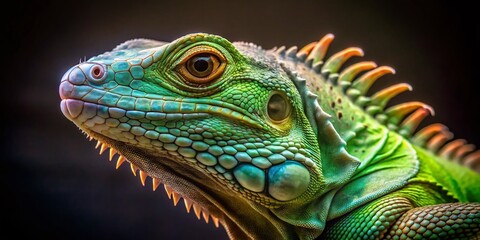 Fototapeta premium Albino Green Iguana Low Light Photography: Rare Reptile Night Vision