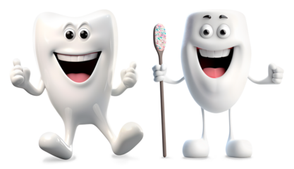 Set of Funny Tooth Characters isolated on transparent background, dental healthcare concept, 3d realistic design illustration, generative ai