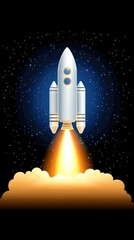 Startup rocket launch illustration digital art outer space flat design creative concept for entrepreneurs