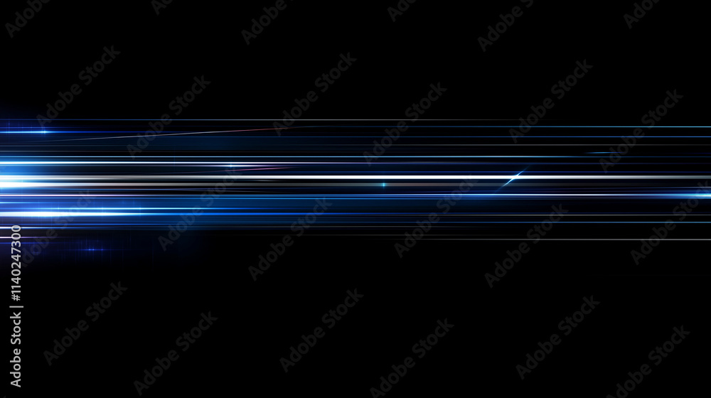 Poster Abstract Cosmic Nebula: Electric Blue Light Speed Lines on a Dark Canvas, Ideal for Futuristic and Sci-Fi Designs. High-Resolution Vector Background with Copy Space.