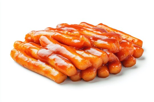 Spicy Korean rice cakes on a white background