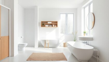Scandinavian Style - Bathroom Interior Design With Scandinavian Concept - Hotel Bathroom - Apartment Bathroom Interior With Toilet - Interior Design