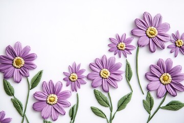 Delicate embroidered flowers in shades of purple and green