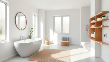 Scandinavian Style - Bathroom Interior Design With Scandinavian Concept - Hotel Bathroom - Apartment Bathroom Interior With Toilet - Interior Design
