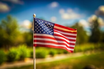 American Flag PNG, Isolated Flag Image, High-Resolution Flag Photo, US Flag Cutout, Tilt-Shift Photography, Miniature America