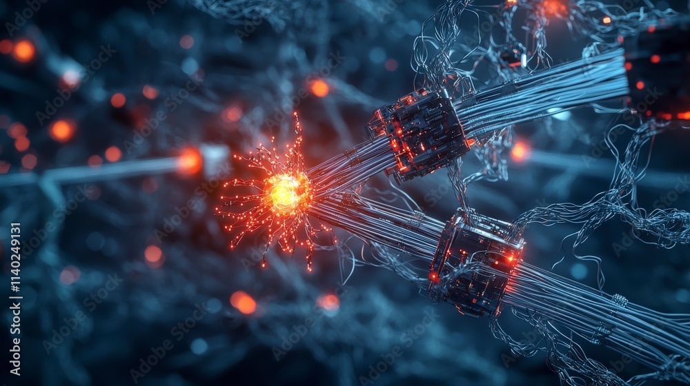 Aufkleber futuristic fiber-powered telecommunication system digital realm 3d visualization technology lab clos