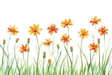 Vibrant Orange and Yellow Flowers in a Field of Grass
