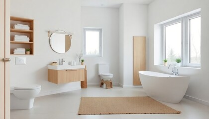 Fototapeta premium Scandinavian Style - Bathroom Interior Design With Scandinavian Concept - Hotel Bathroom - Apartment Bathroom Interior With Toilet - Interior Design