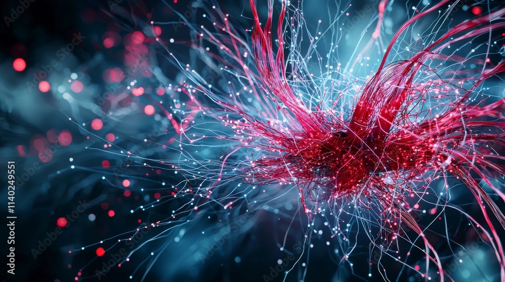 Poster dynamic fiber optic network visualization digital art abstract concept technology vibrant colors