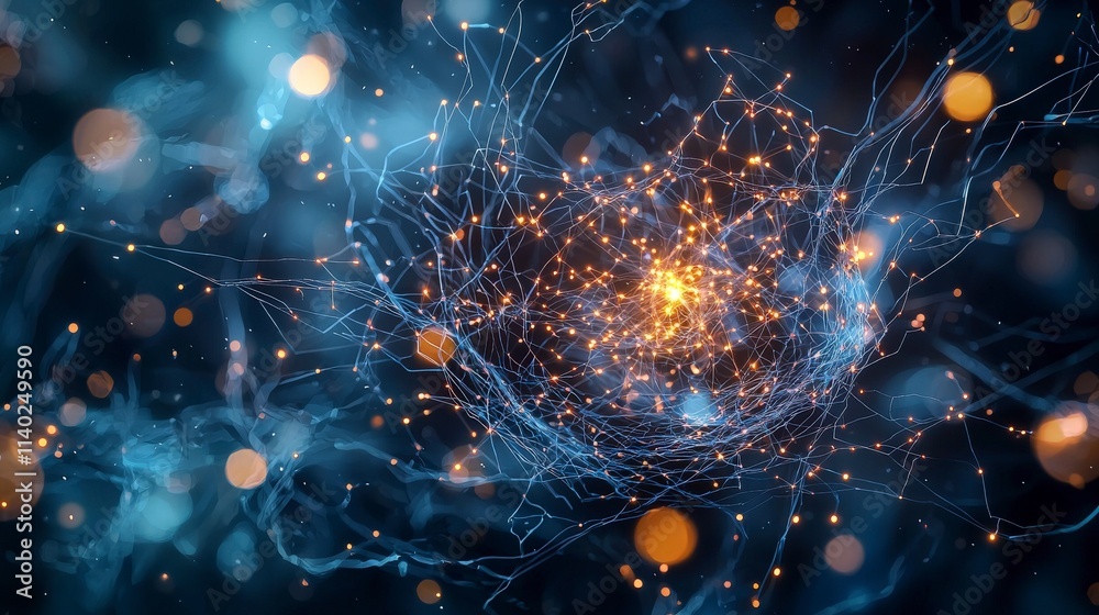 Poster Dynamic fiber optic network visualization digital realm abstract concept futuristic environment high-tech viewpoint