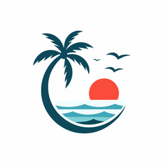Beach Scene Vector Logo Design