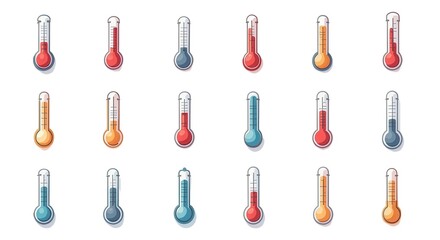 Collection of Colorful Thermometer Illustrations Indicating Various Temperature Levels
