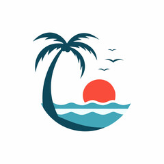 Fototapeta premium Beach Scene Vector Logo Design