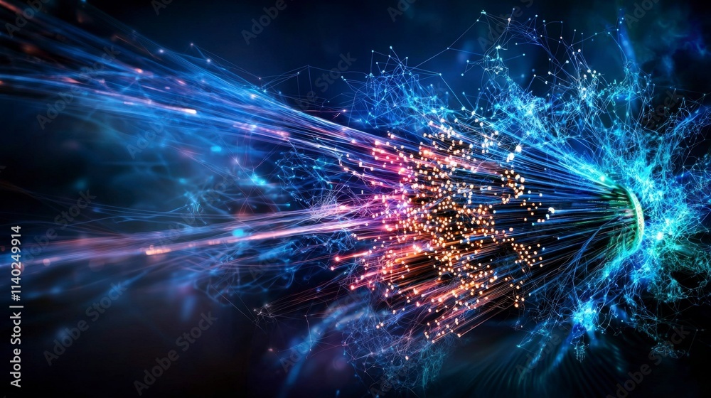 Poster Dynamic fiber optic network flow digital space abstract art technological innovation close-up visual concept