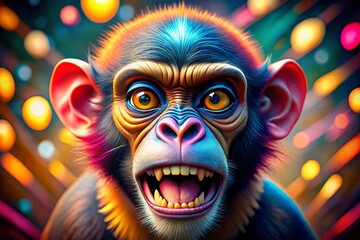 Angry Cartoon Monkey Macro Photography - Close Up Furious Primate Portrait