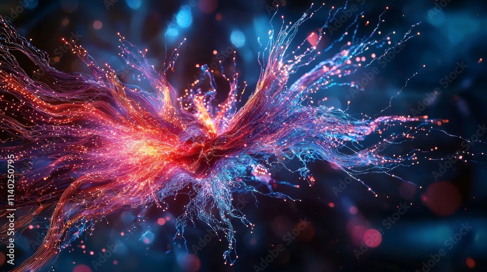 Poster Dynamic flow of internet data through fiber optics virtual realm digital art abstract close-up connectivity concept
