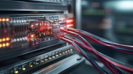 Visualizing advanced fiber optic technology installation in data center high-tech connectivity concept