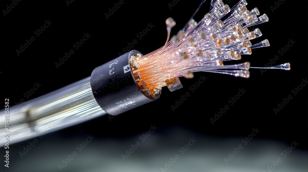 Poster exploring fiber optic technology macro photo of cable fibers laboratory setting science detailed vie