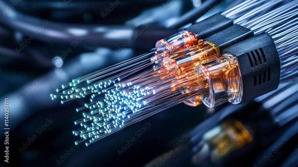Poster fiber optic cable network technology data center macro shot modern environment close-up view high-sp
