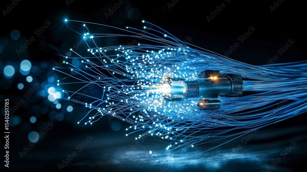 Aufkleber Dynamic fiber optic transmission digital space macro photography in a high-tech environment
