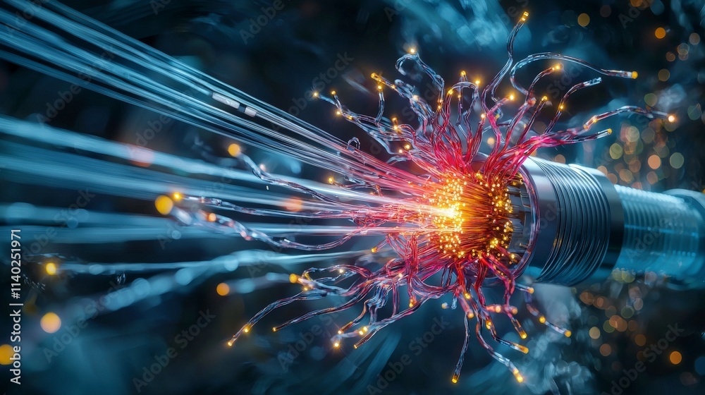 Poster Dynamic optical properties of fiber cables in real-time high-tech environment photorealistic rendering midjourney