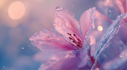 Fototapeta premium Close-up of delicate frost patterns on glass, elegant macro shot, HDR and volumetric lighting