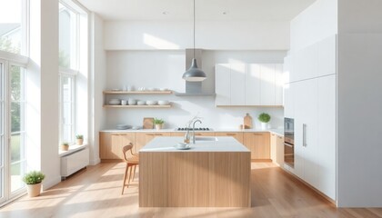 Scandinavian Style - Kitchen Interior Design With Scandinavian Concept - Hotel Kitchen - Apartment Kitchen Interior With Table - Interior Design