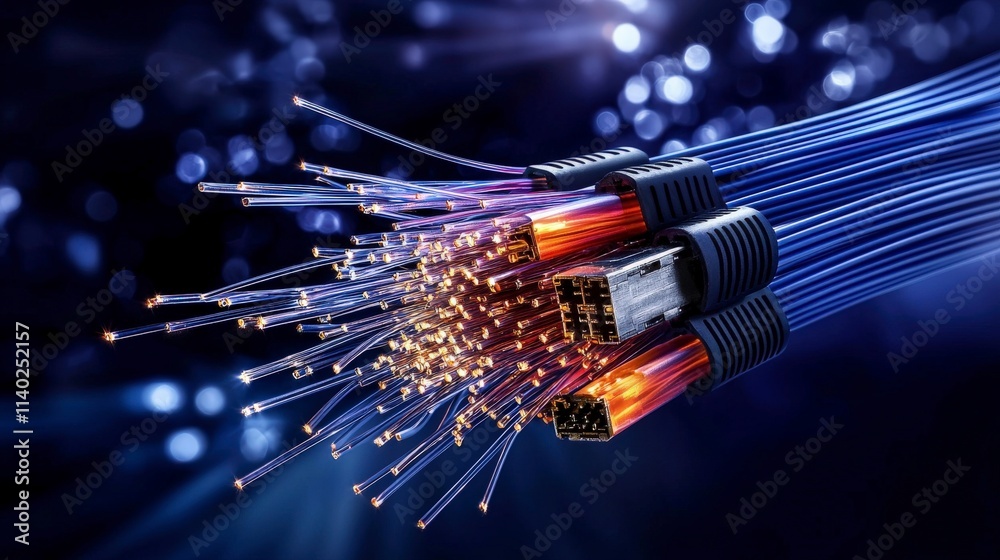 Poster optical science innovations technology hub visual content futuristic environment close-up view fiber