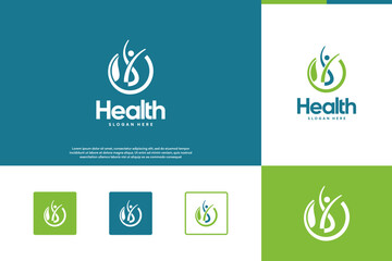 Natural health logo, with abstract human and leaf concept, graphic design inspiration.